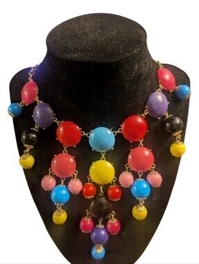 Colorful Multicolor Statement Bib Necklace - Vibrant Resin Spheres